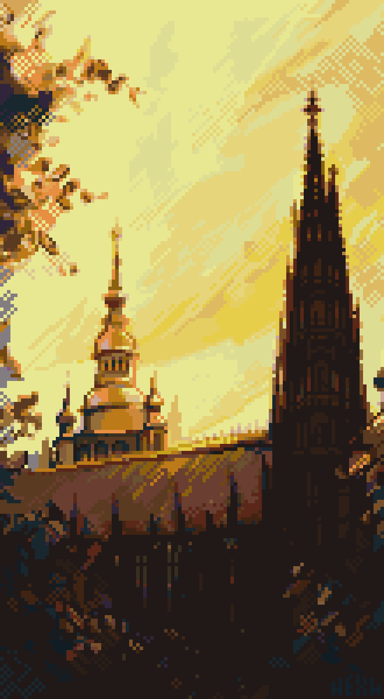 A beautiful church with sunset palette