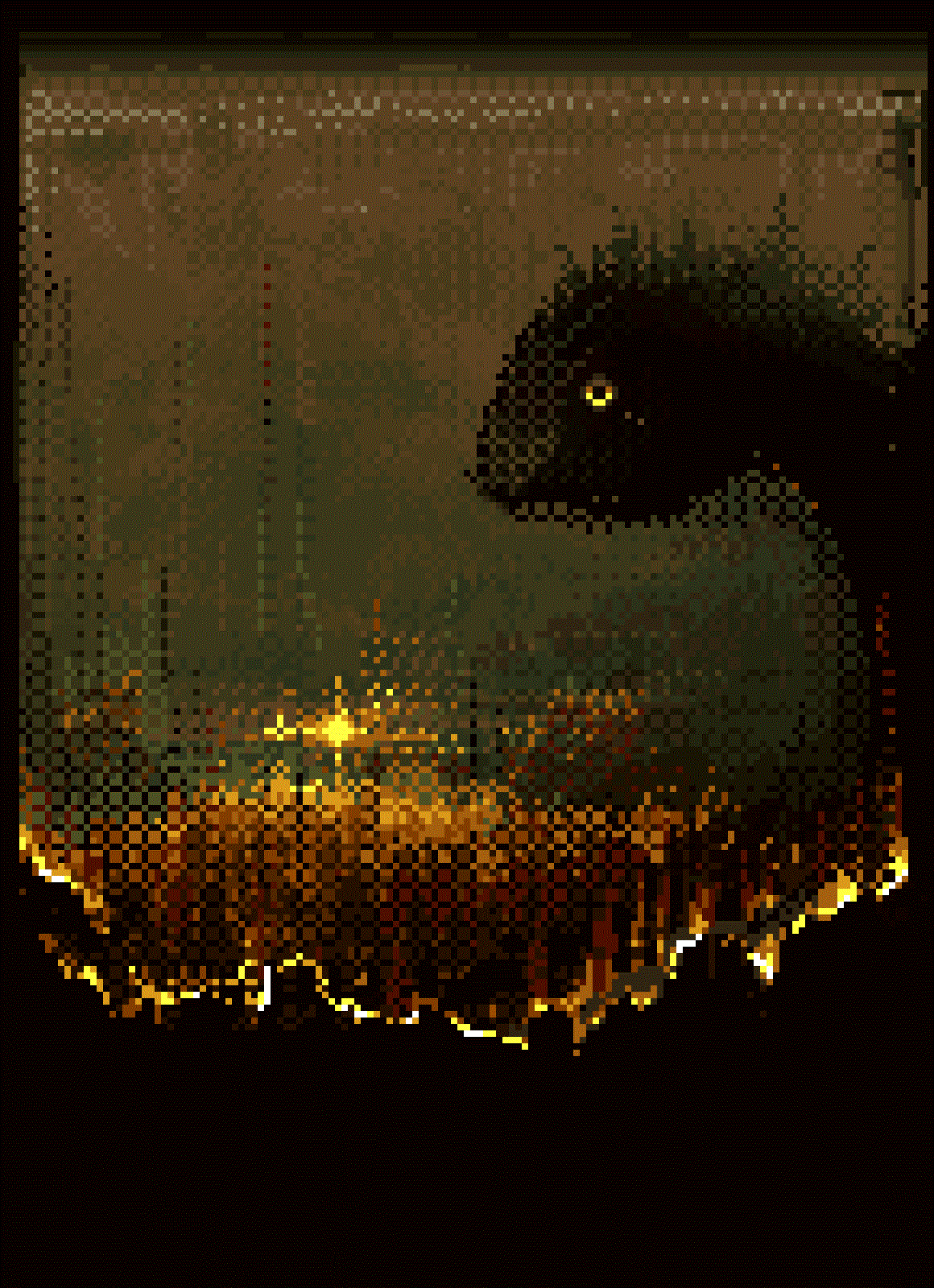 Abstract picturing of what appears to be a dark lizard on fire