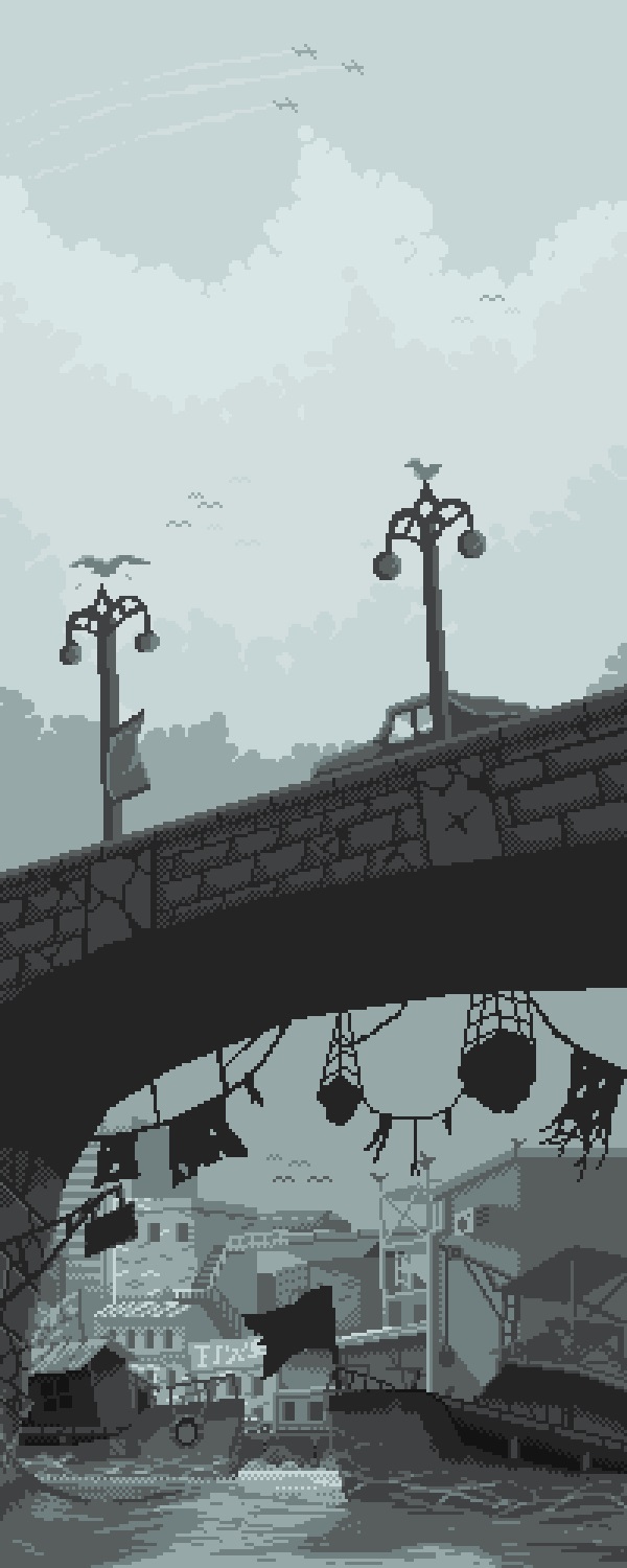 Post-apocalyptic scene in black and white