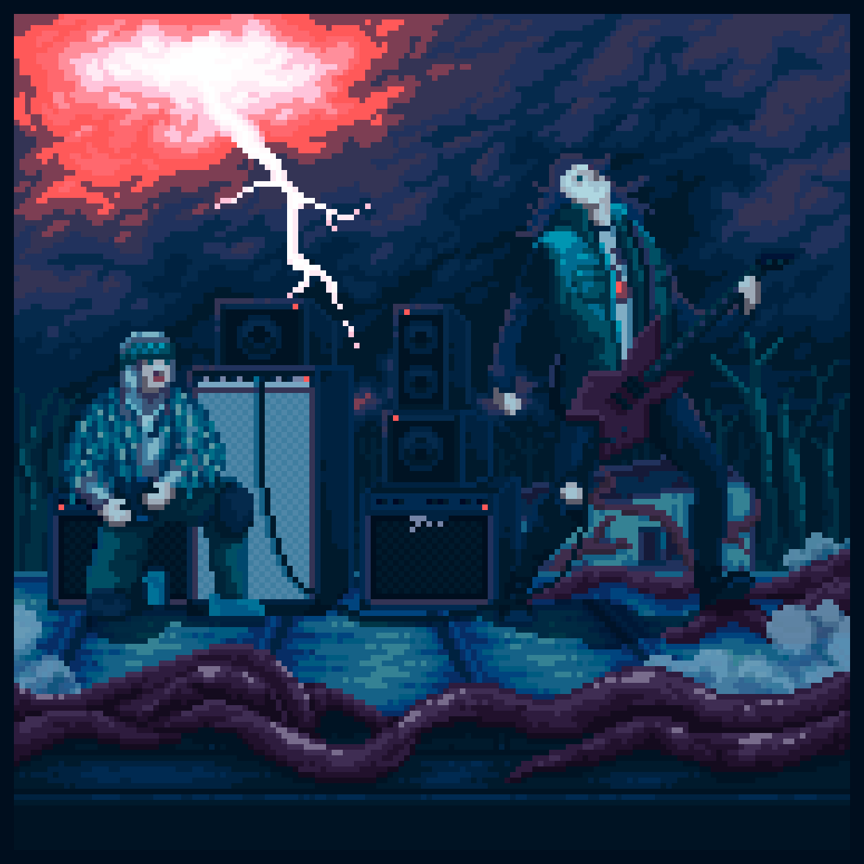 Rock-n-roll in a red storm with monsters